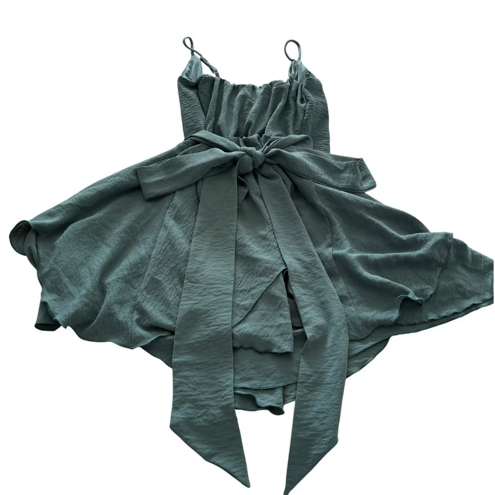 Lucy in the Sky Teal Wrap Tie Waist Dress - Picture 3 of 9
